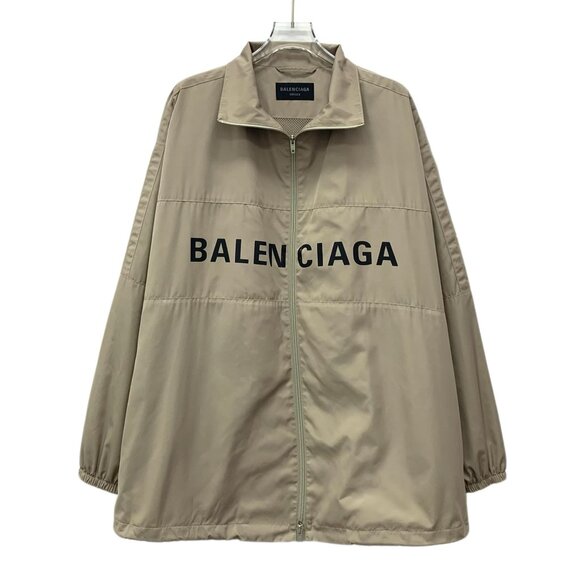 Balenciaga Khaki Logo Print Long-Sleeved Zipper Jacket XXS Unisex Polyester Ligh - Picture 1 of 8